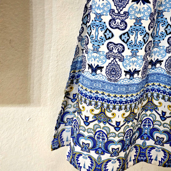 Adrianna Papell Floral Maxi Dress Size 12 Blue w Tassel Tie Front Stretch Waist - Picture 10 of 16